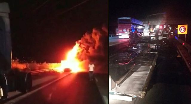 Osmaniye'de Köpük tabak yüklü TIR alev alev yandı
