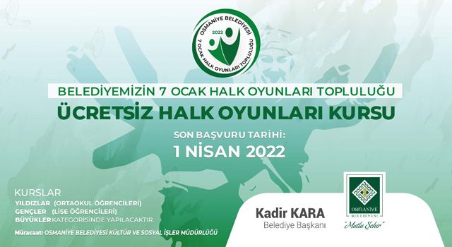 Osmaniye Belediyesi “Halk oyunları kursu” açacak