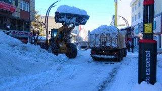Bingölde insan boyuna yaklaşan kar birikintileri kamyonlarla şehir dışına taşınıyor