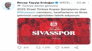 Cumhurbaşkanı Erdoğan, Sivassporu tebrik etti