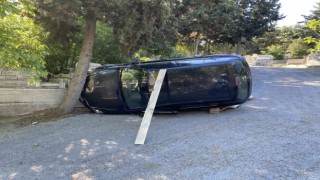 Eyüpsultanda mezarlıkta el freni çekilmeden bırakılan otomobil ağaca çarptı