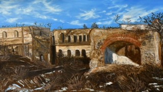 Karabağda yıkılan kültürel miraslar resmedildi