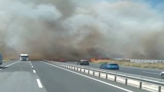 İstanbul - Tekirdağ yolunda yangın: Dumanla kaplanan yol sürücüler zor anlar yaşattı