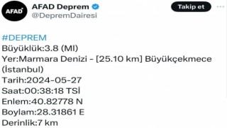 Marmara Denizinde 3,8 büyüklüğünde deprem